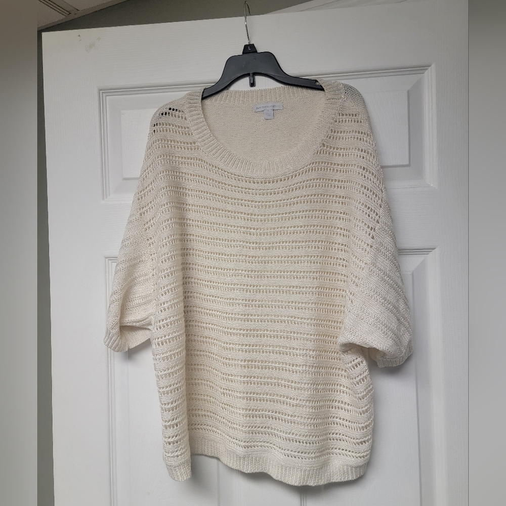 New York & Company White Shimmer Open Knit Dolman Sleeve Sweater